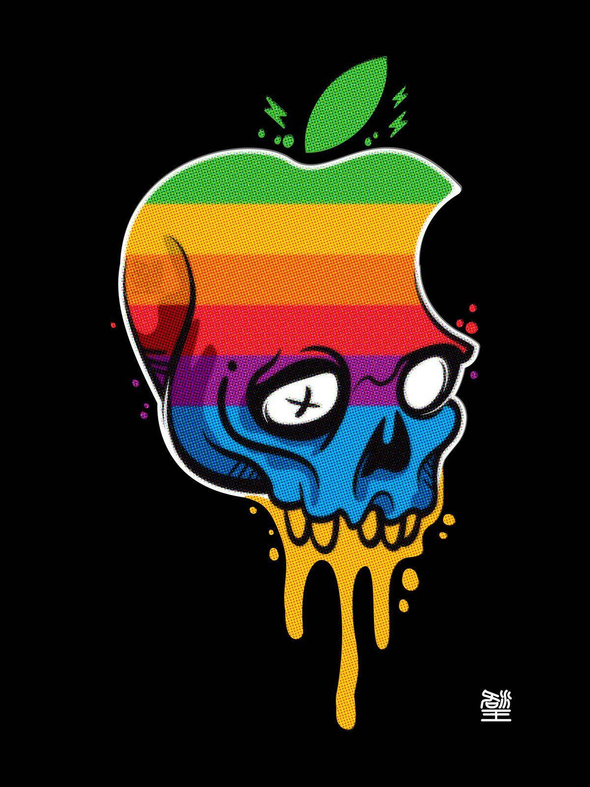 Black Drippy Apple Skull Wallpaper
