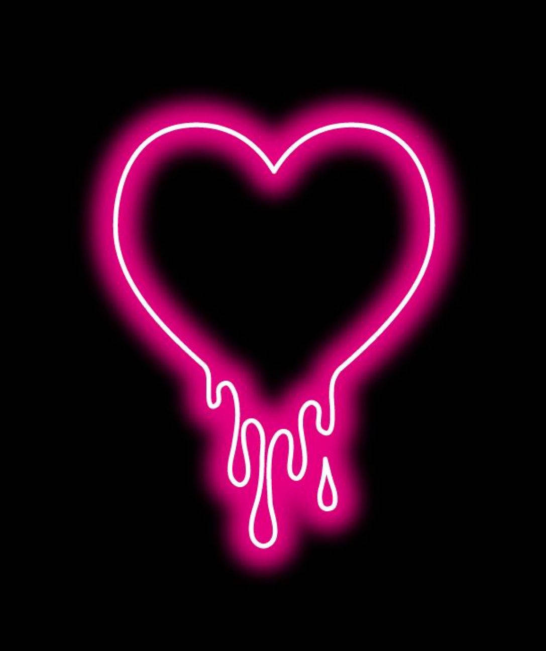 Black Drippy Neon Heart Wallpaper