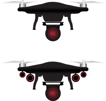 Black Drone Red Lights Vector Illustration PNG