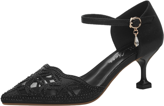 Black Embellished Ankle Strap Heel PNG