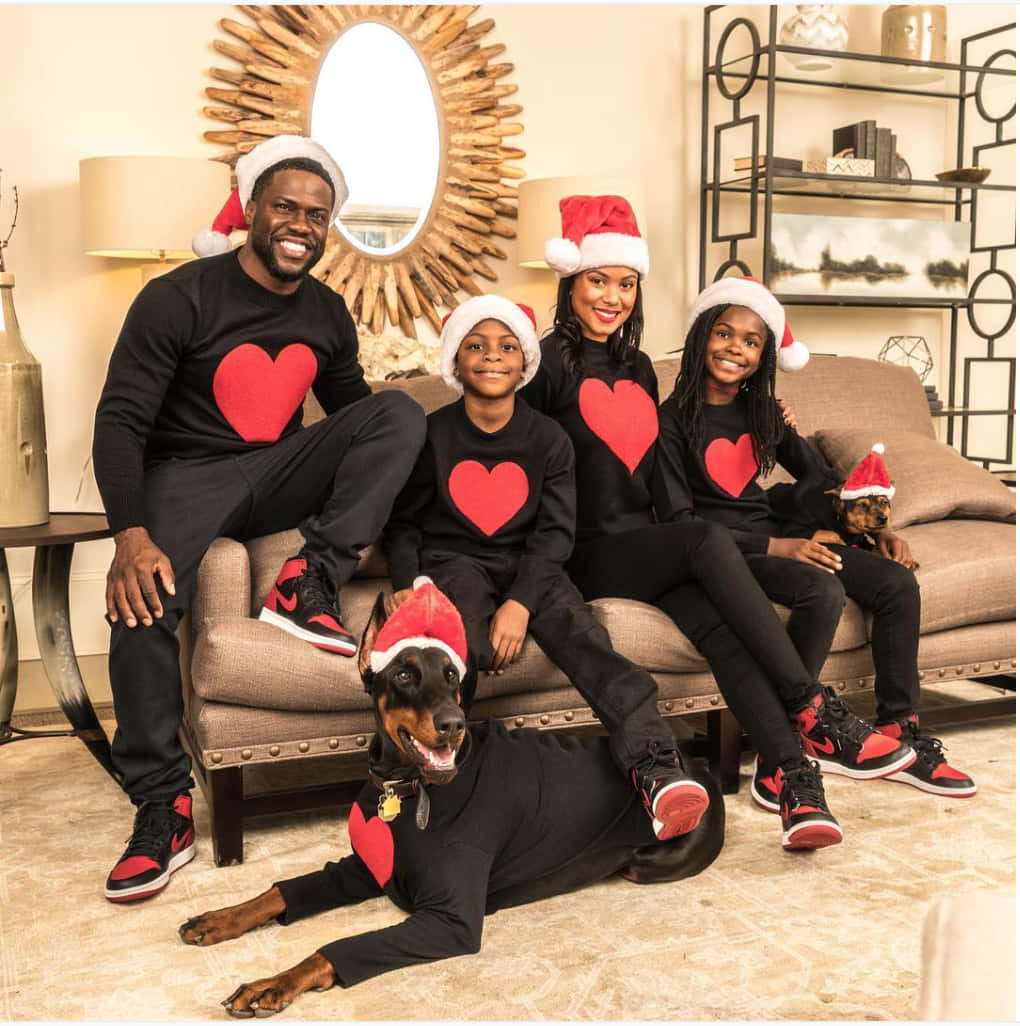 Black Family Christmas With Hearts Picture