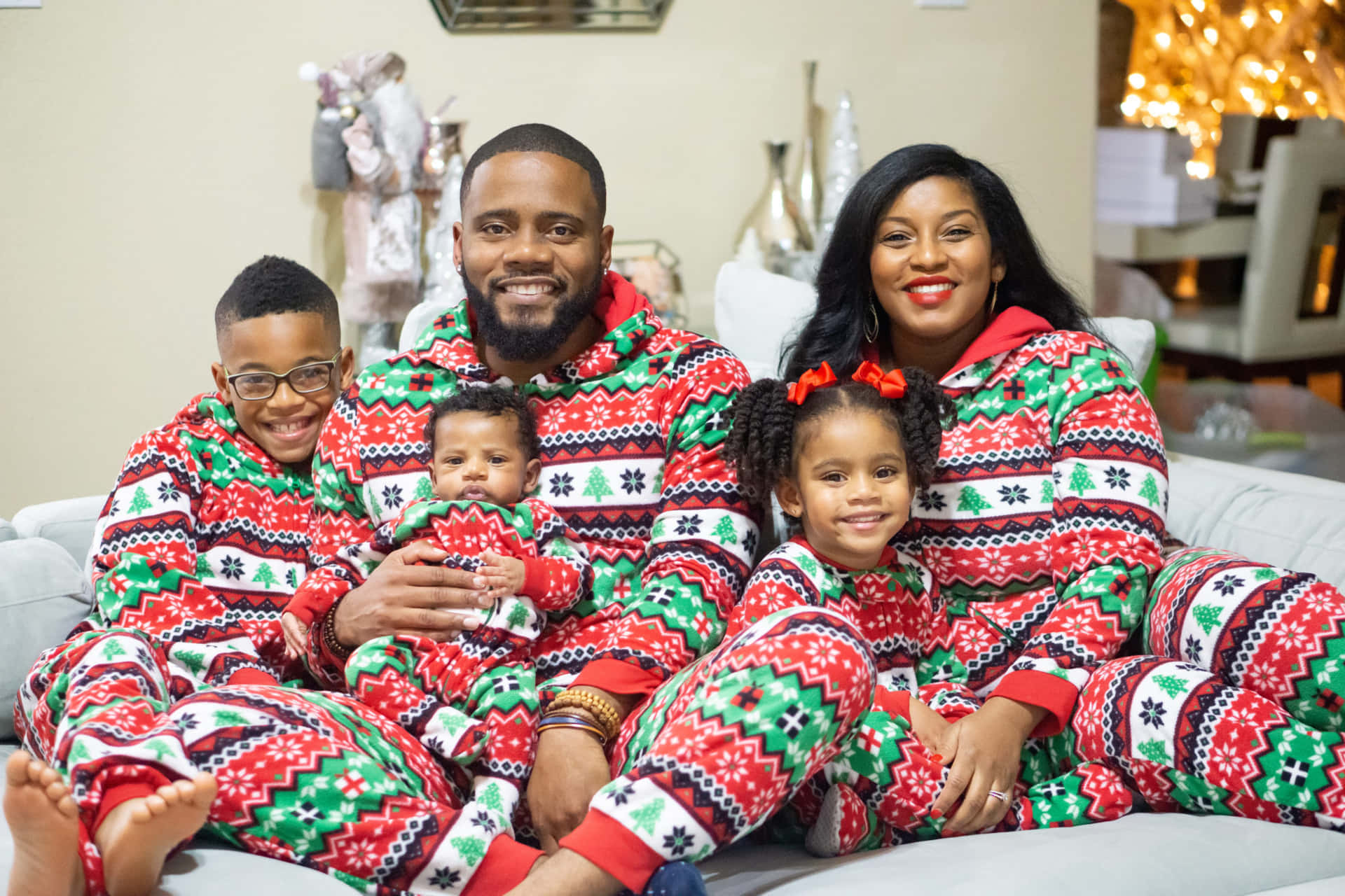 Imagende Navidad De La Familia Negra En Pijama