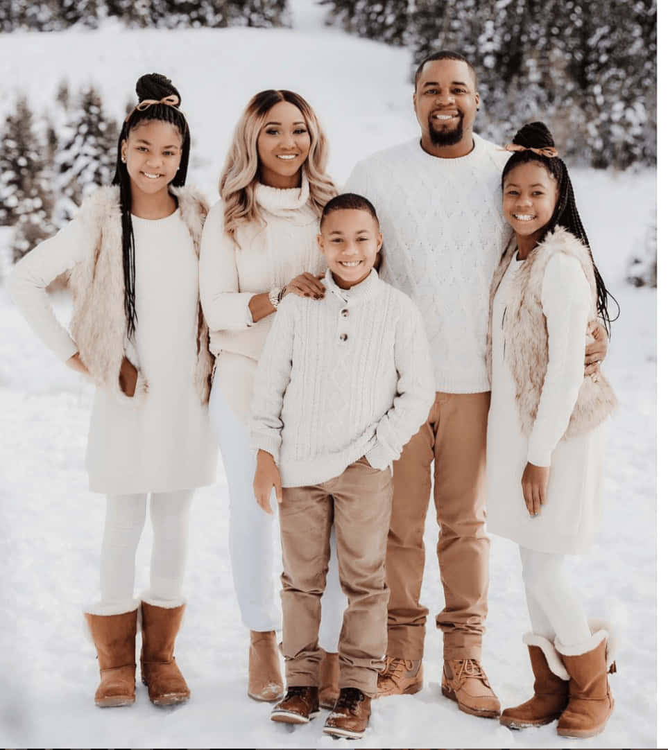 Black Family Christmas Wearing White Picture