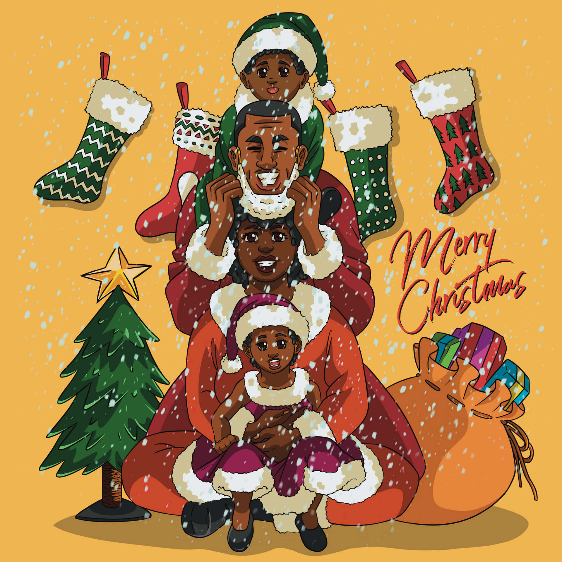 Imagende Arte Digital De Una Familia Negra En Navidad