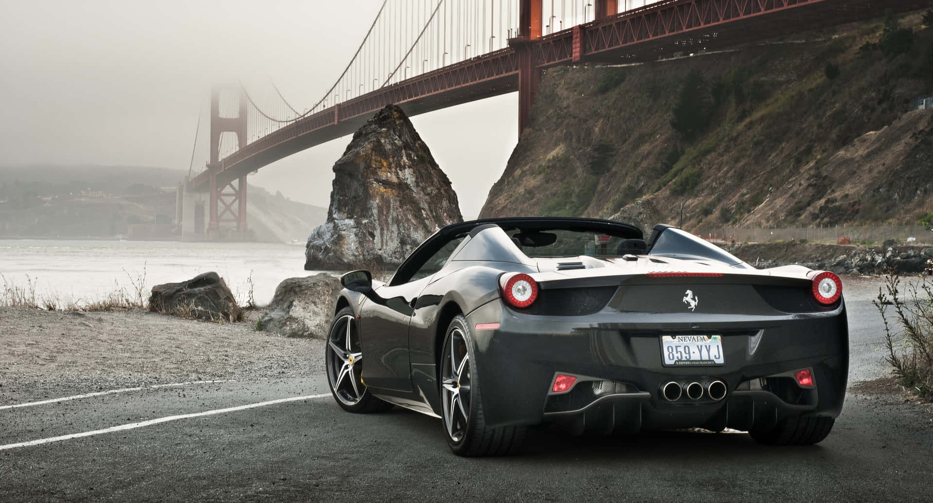 Black Ferrari Golden Gate Bridge Backdrop Wallpaper