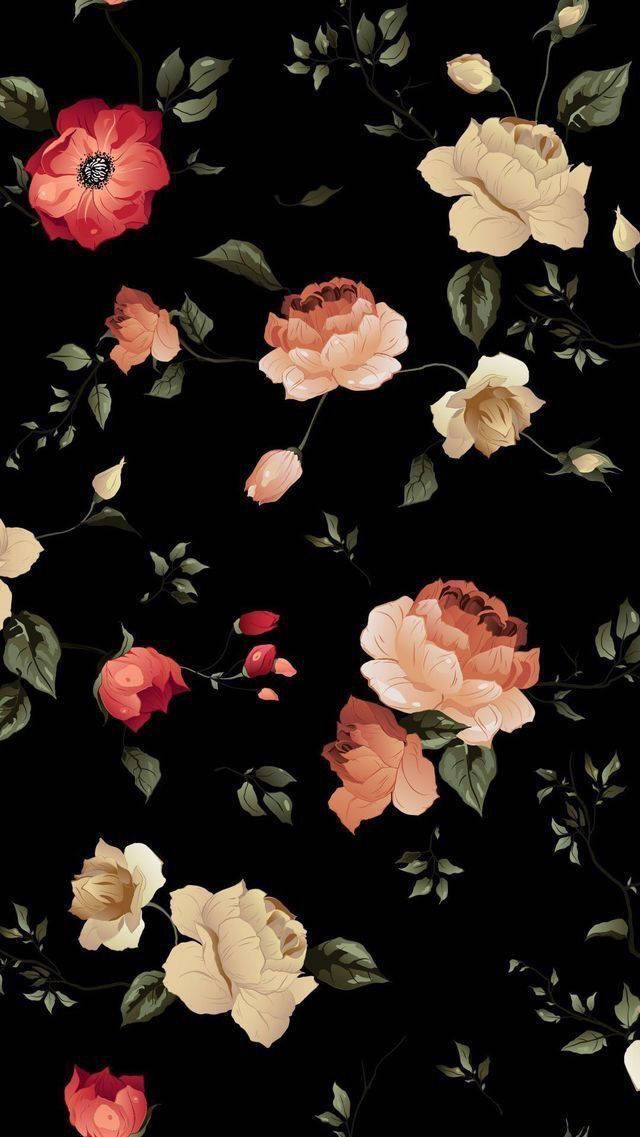 Black Floral Theme Wallpaper