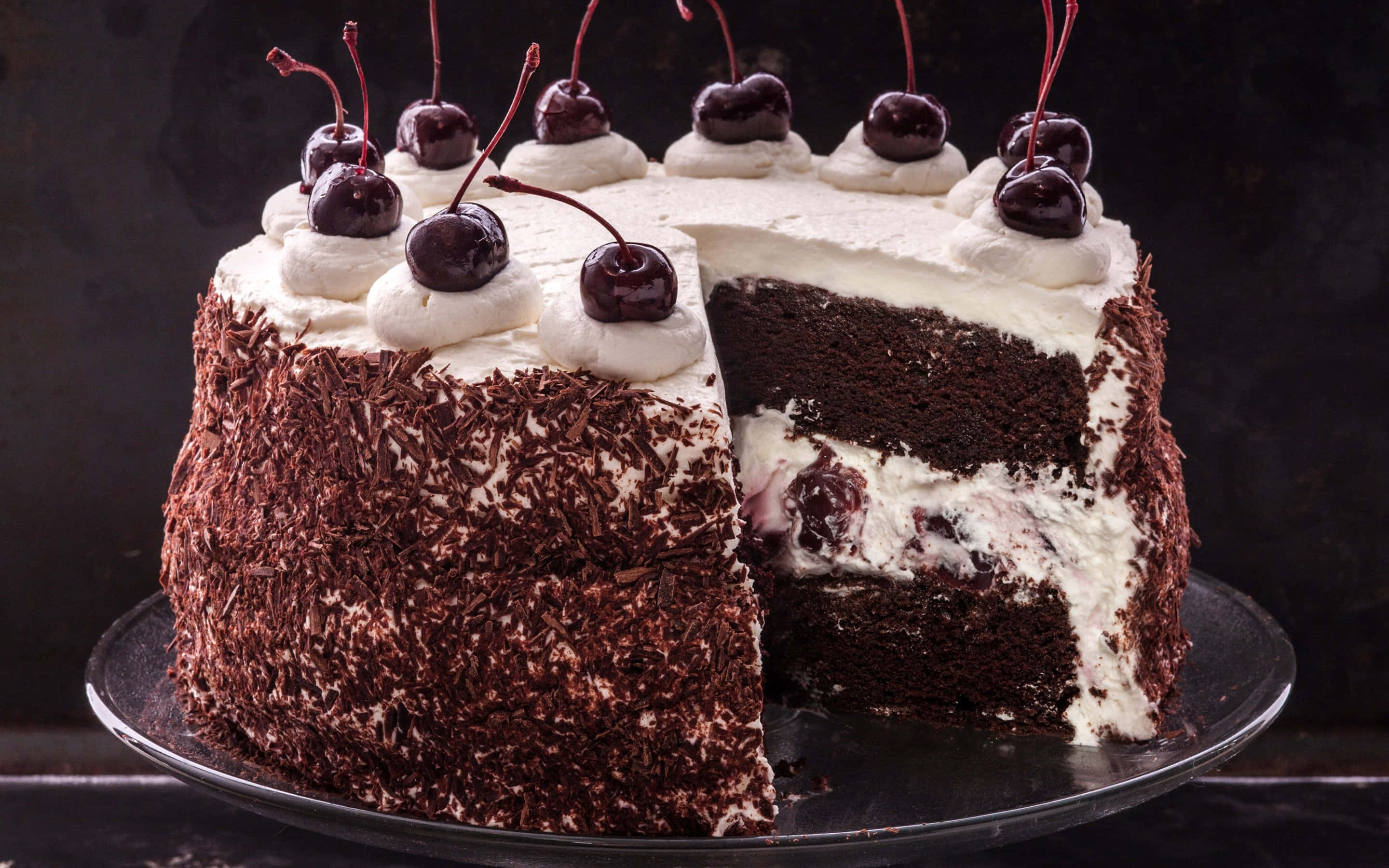 Delicious Black Forest Cake with Rich Chantilly Cream Wallpaper