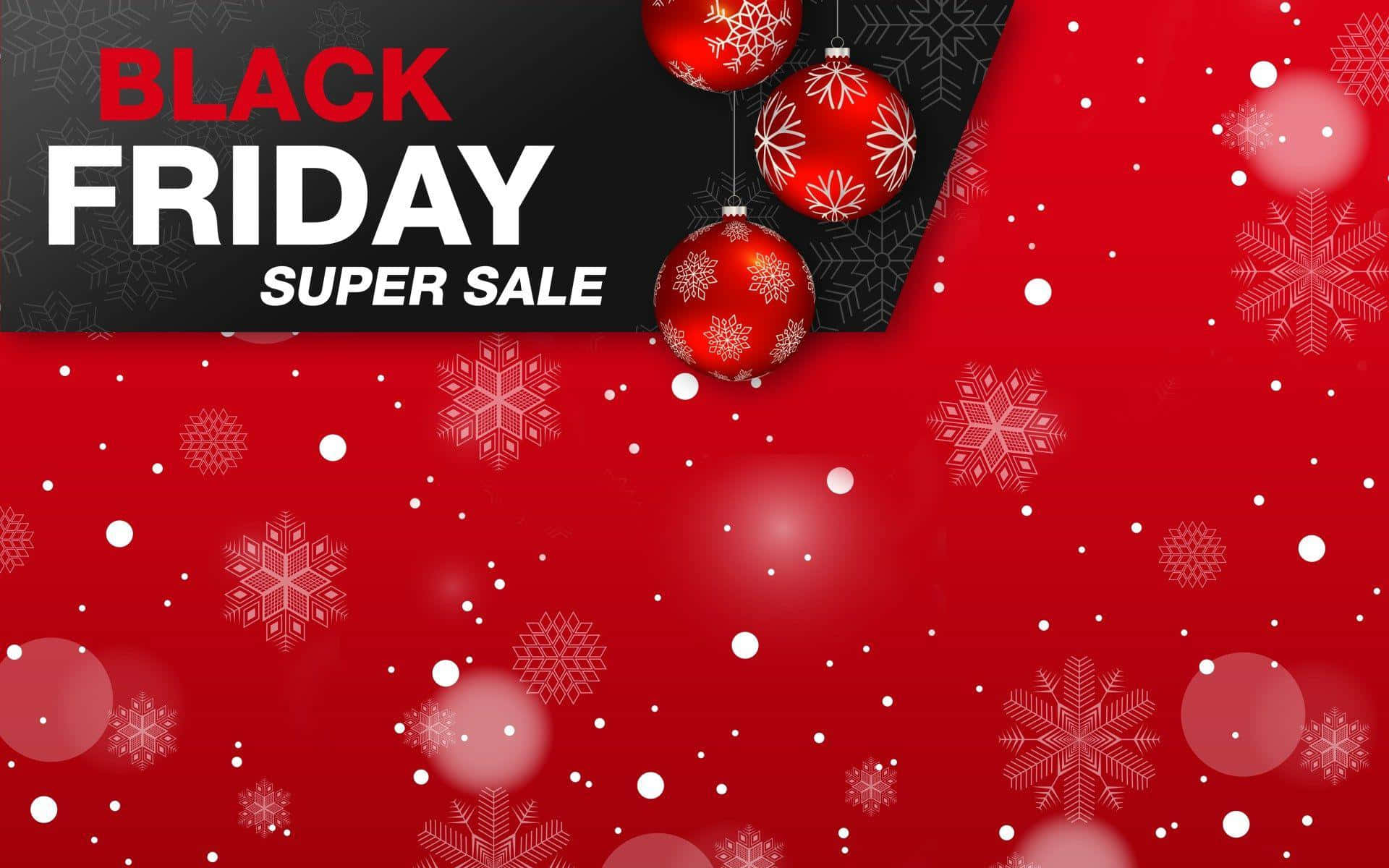 Black Friday Super Sale Banner With Snowflakes And Christmas Balls