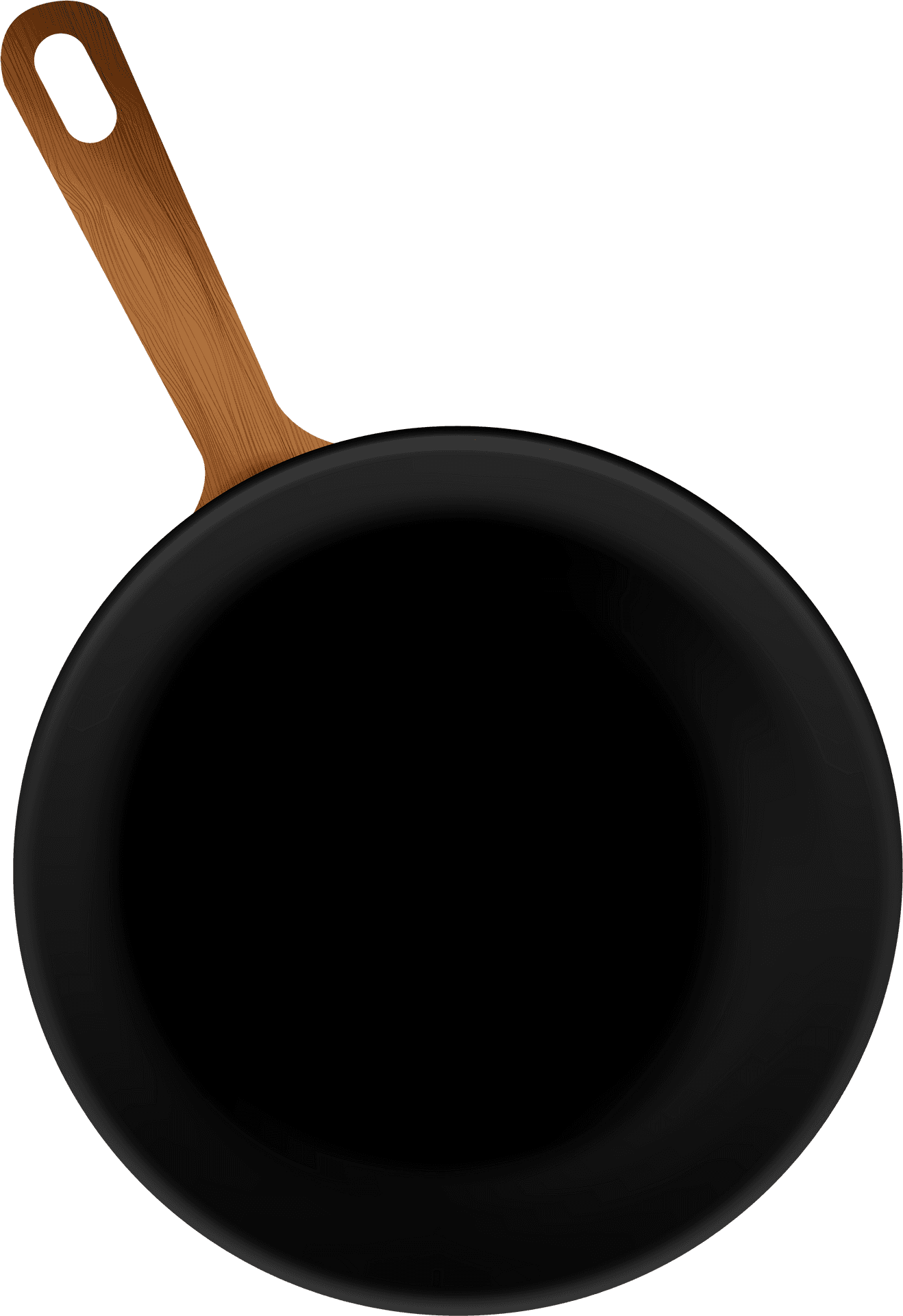 Black Frying Panwith Wooden Handle PNG