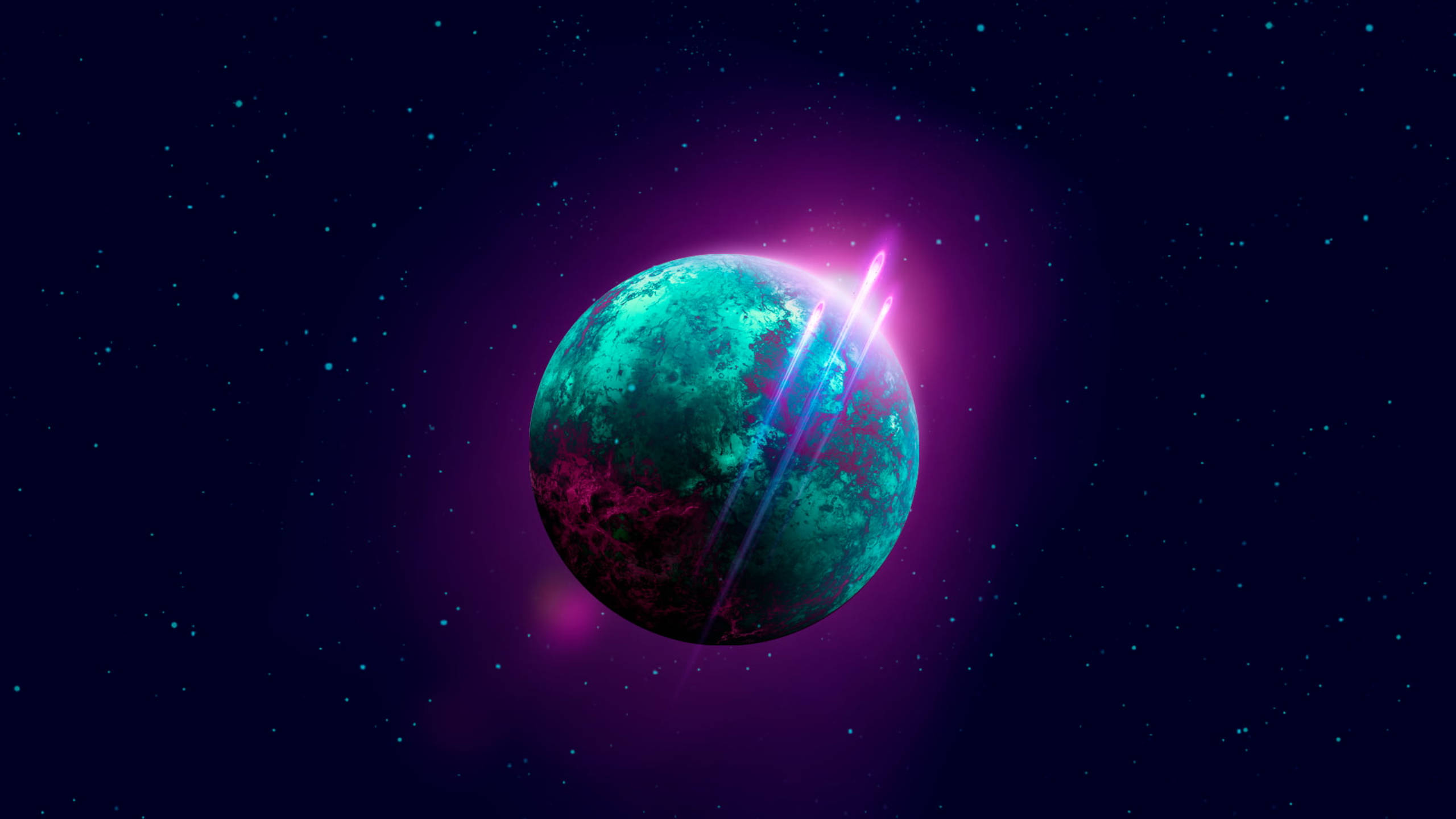 Black Galaxy Glowing Purple Planet Wallpaper