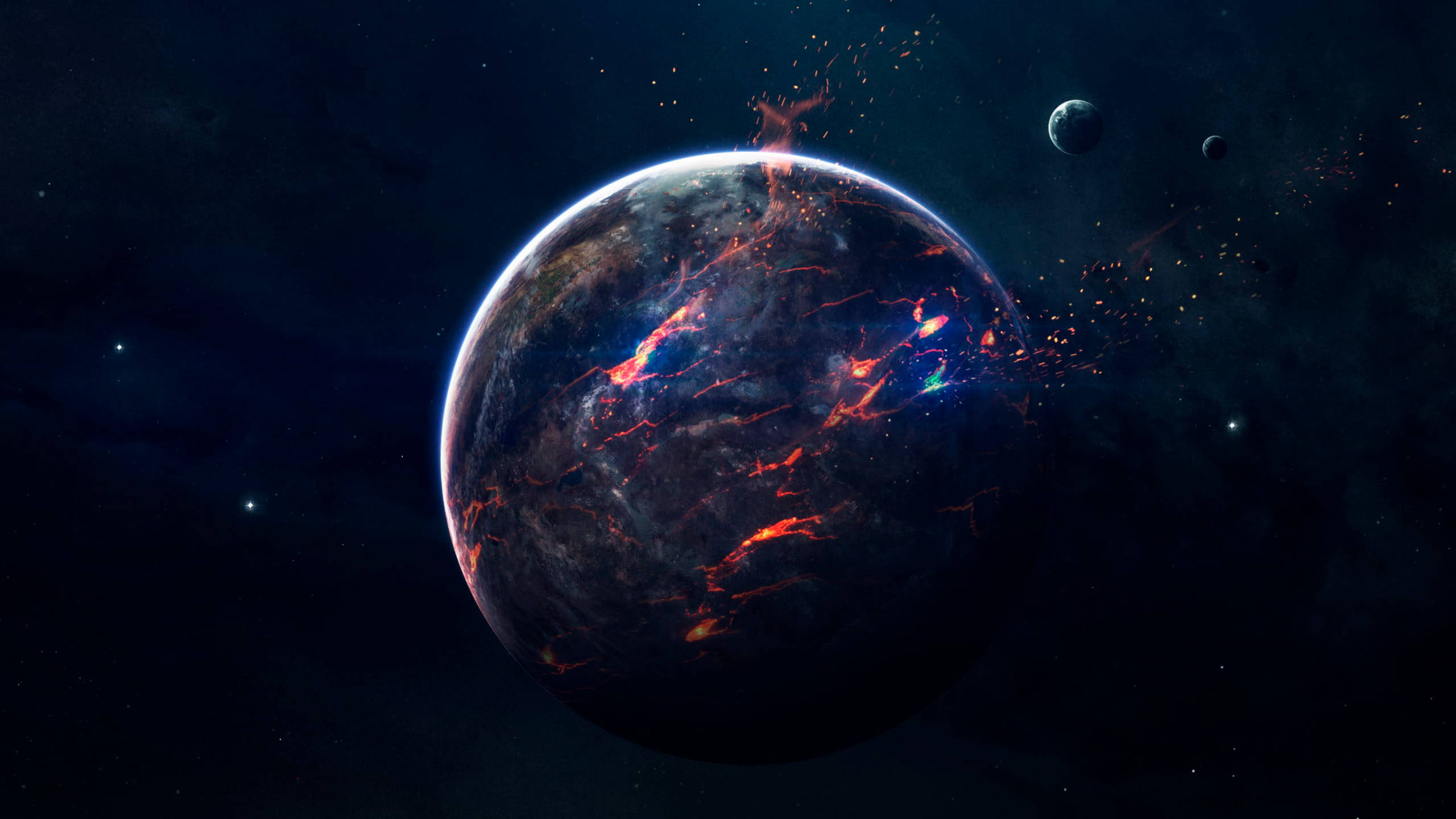 Planetade Roca Fundida De Galaxia Negra Fondo de pantalla
