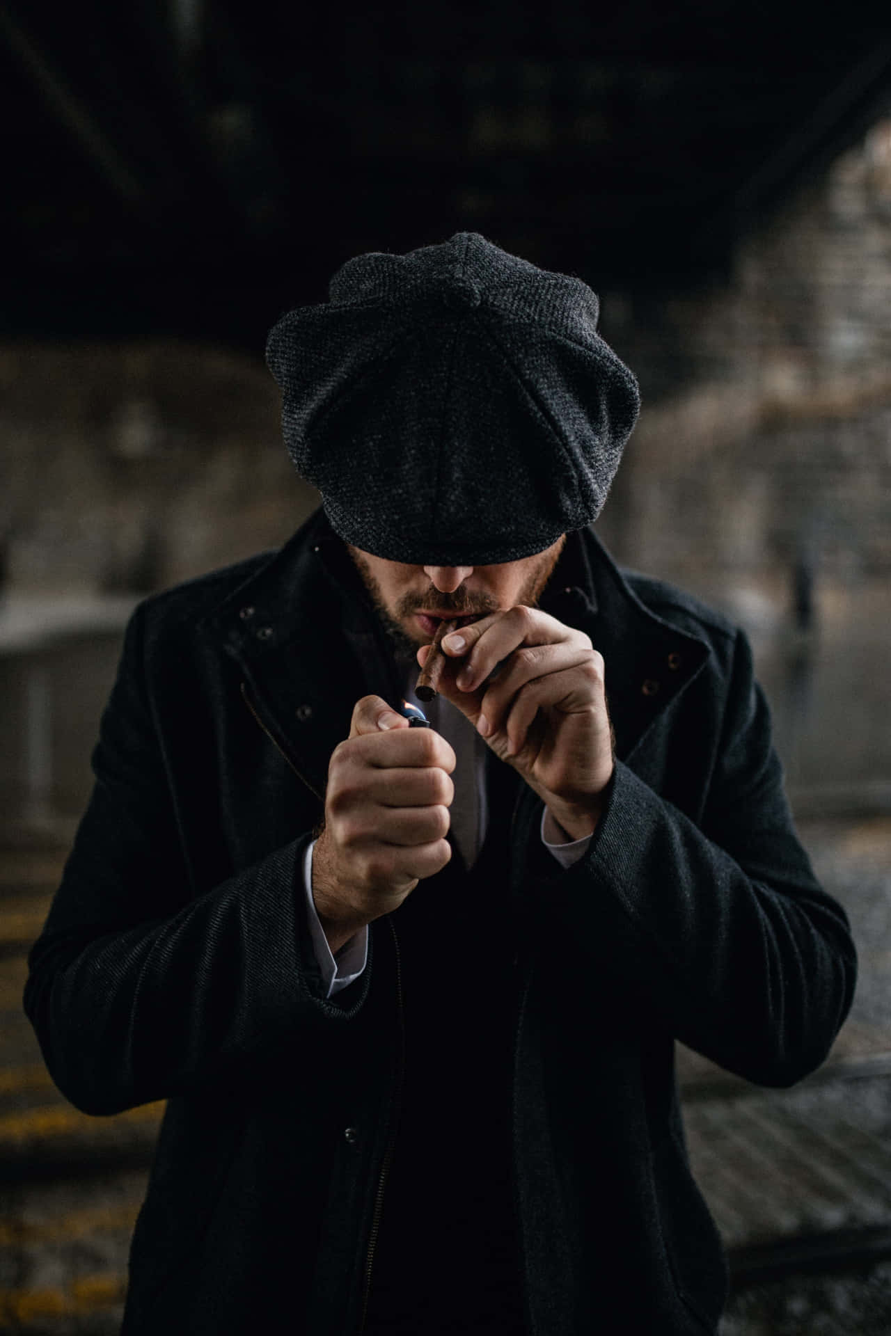 Man In Black Gangster Trench Coat Wallpaper
