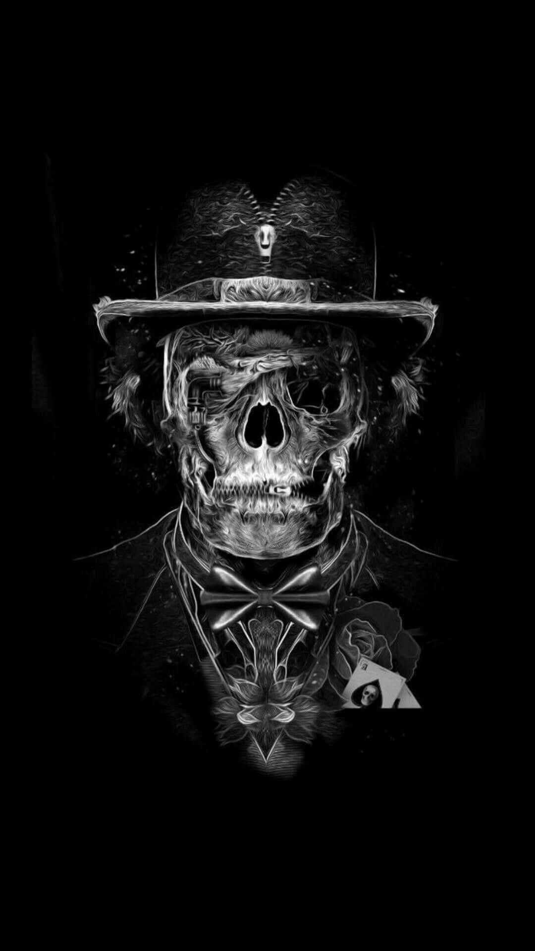 Skull In A Black Gangster Hat Wallpaper