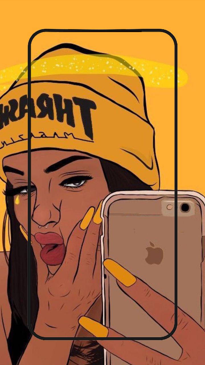 Black Girl Baddie With A Yellow Beanie Background
