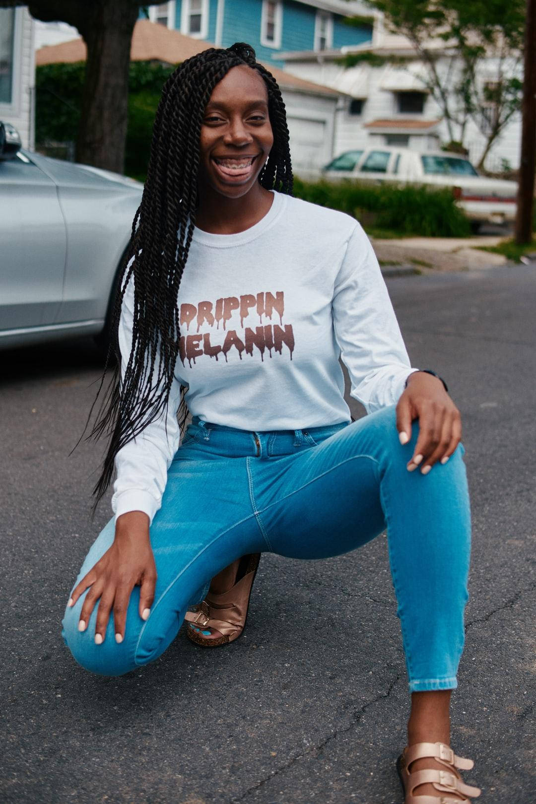 Black Girl Baddie With Drippin' Melanin Shirt Wallpaper