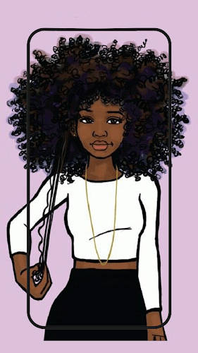 En sort pige med afrohår, der holder et par saks. Wallpaper