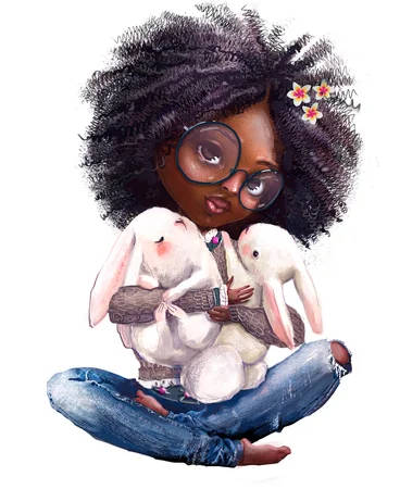 En sort pige med briller og kaniner Wallpaper