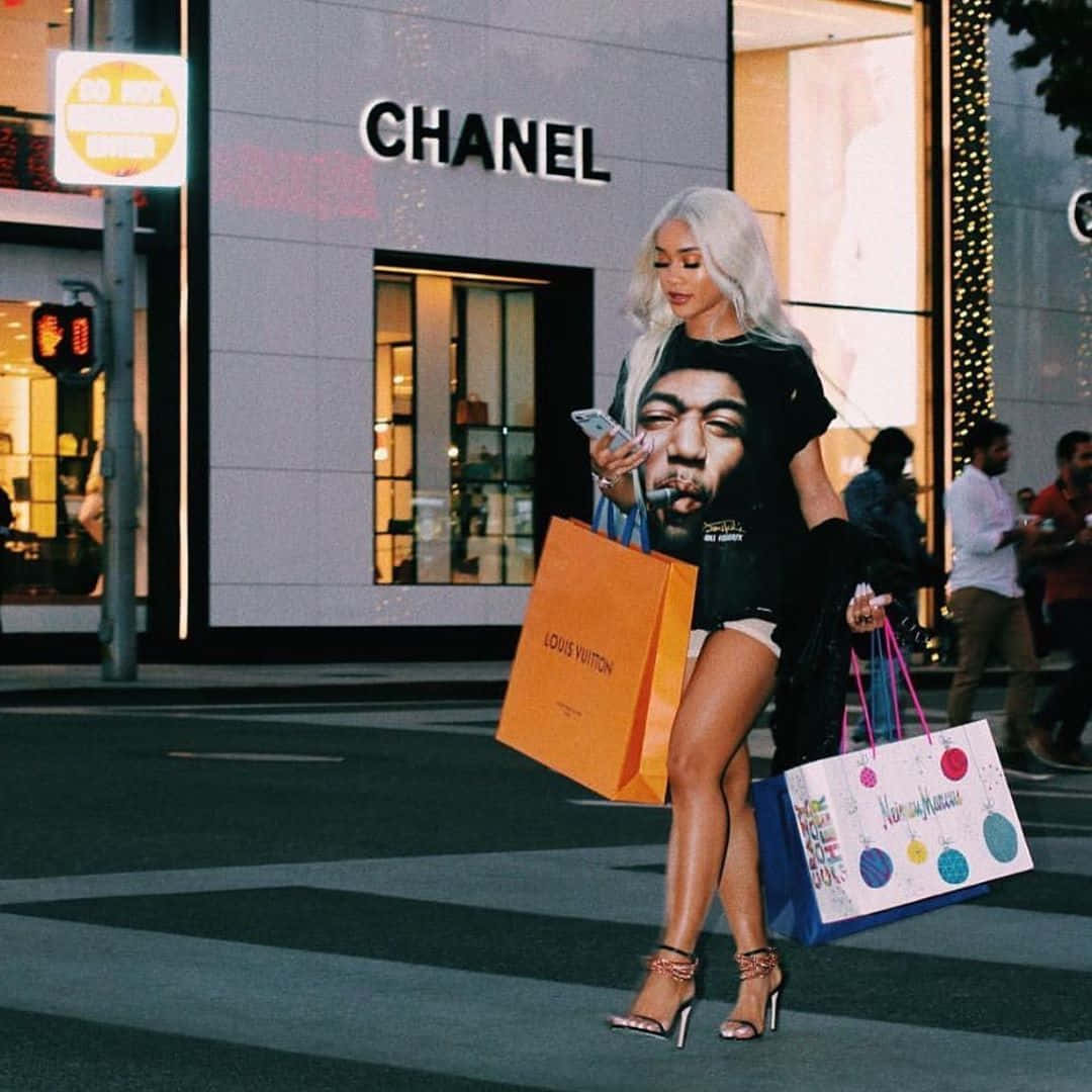 Black Girl Luxury Shopping Spree Wallpaper