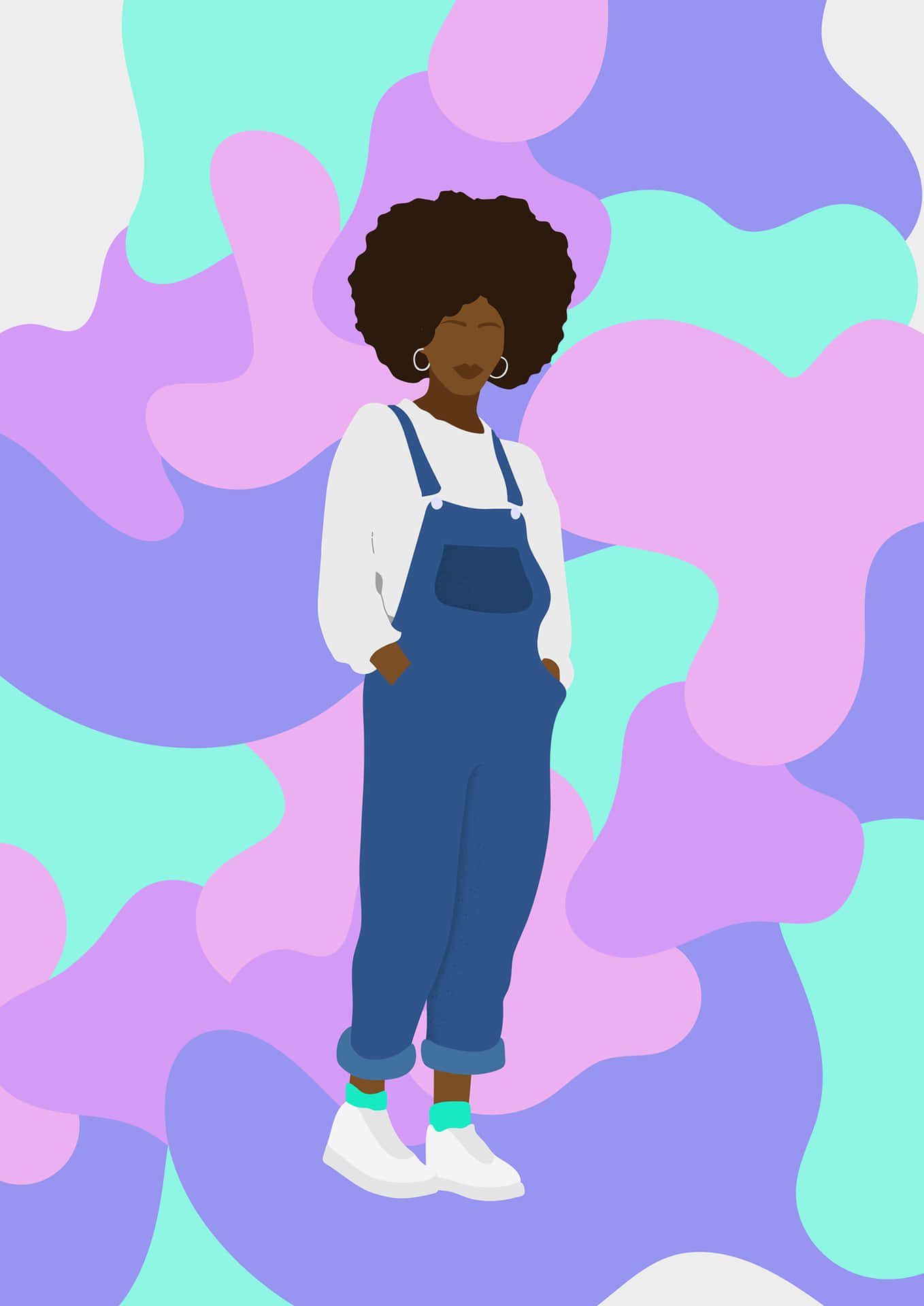 A Black Woman In Overalls Standing On A Colorful Background Wallpaper