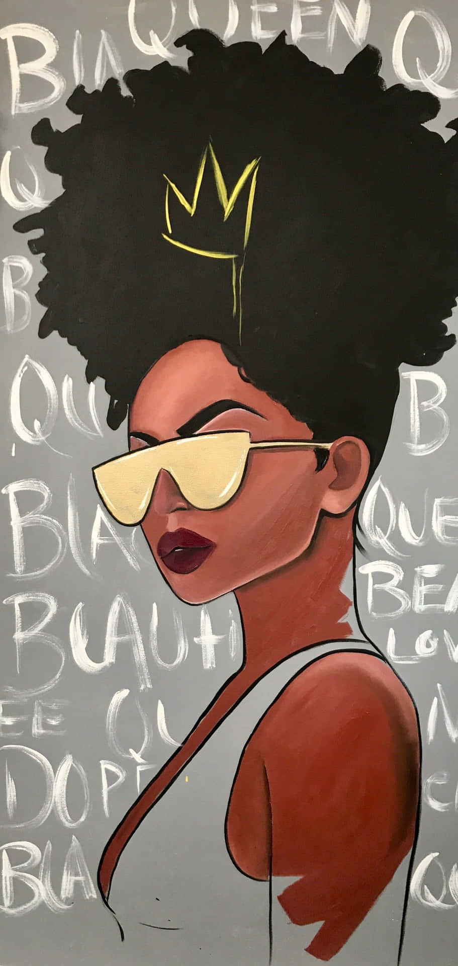 A Painting Of A Black Woman With Sunglasses And A Crown Wallpaper