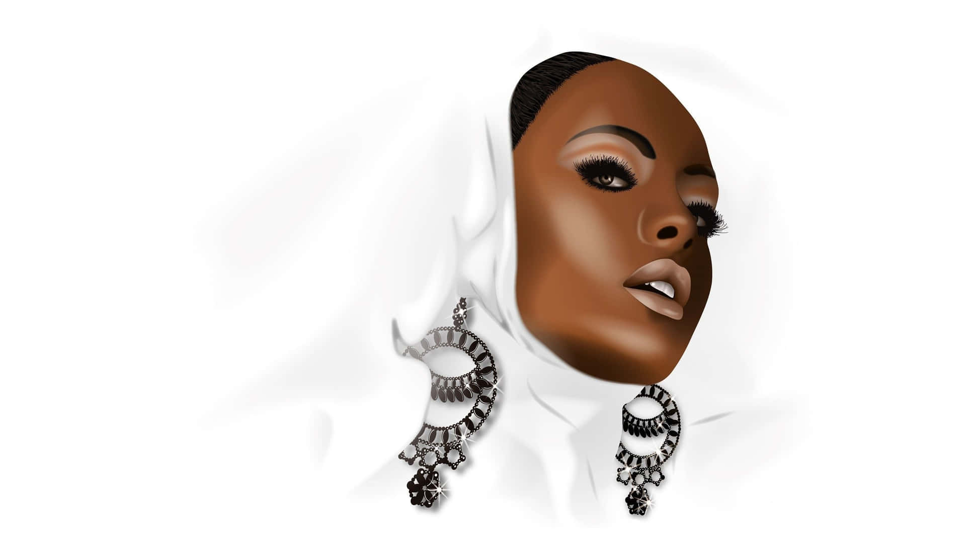 A Black Woman With Earrings And A White Head Scarf Wallpaper