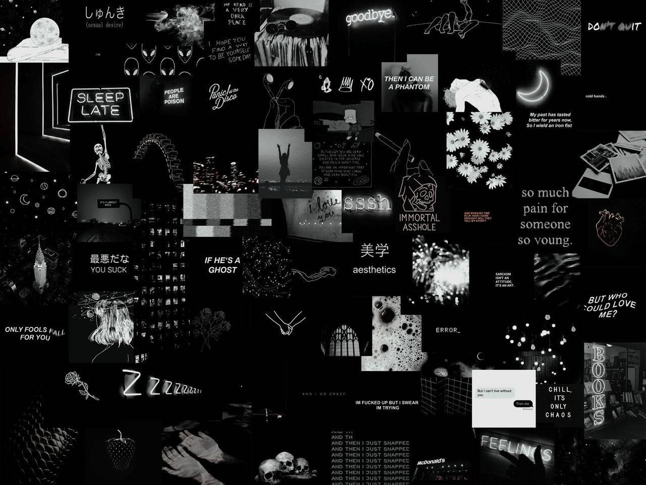 Black Gloomy Collage Aesthetic For Computer Wallpaper