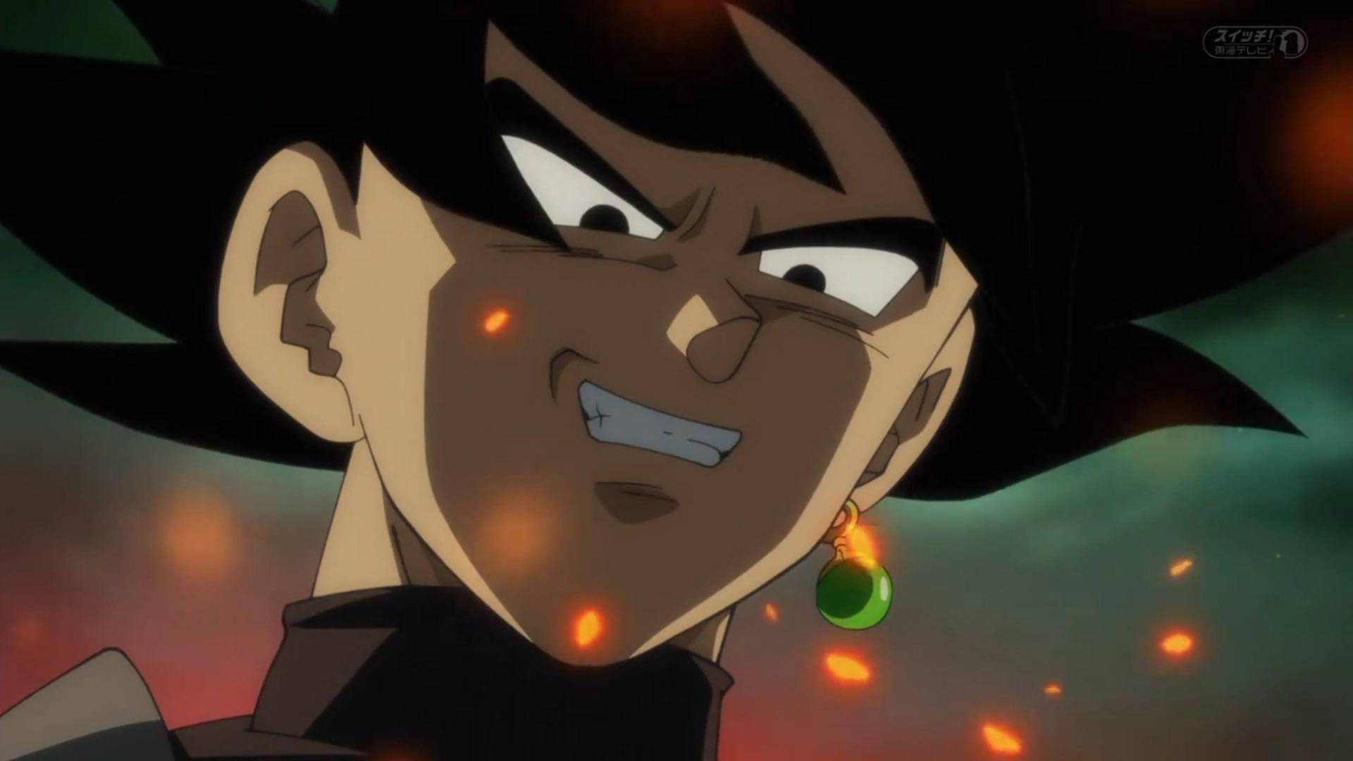 Sort Goku smilende manisk giver et moderne touch. Wallpaper