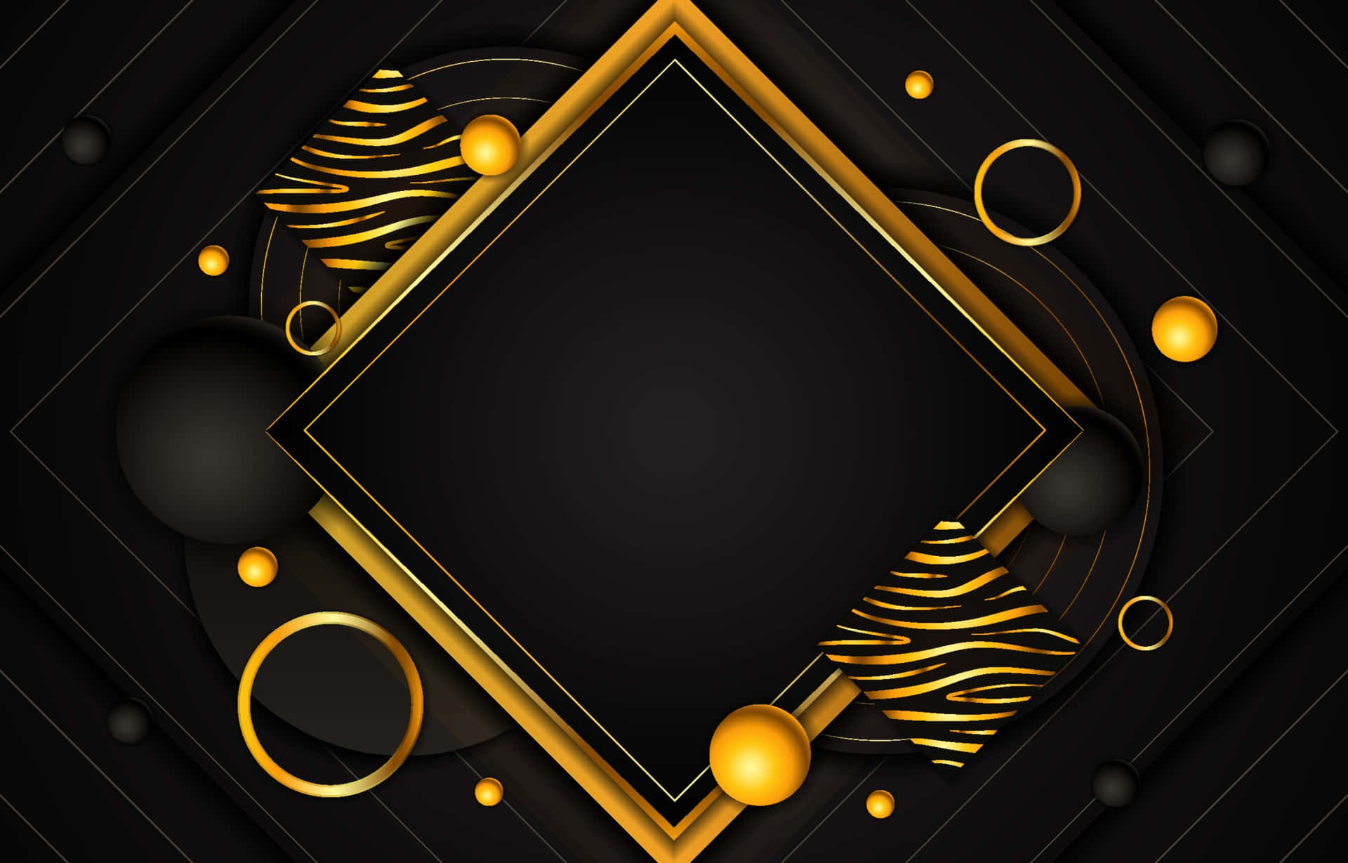A Black Background With Gold Circles And Diamonds