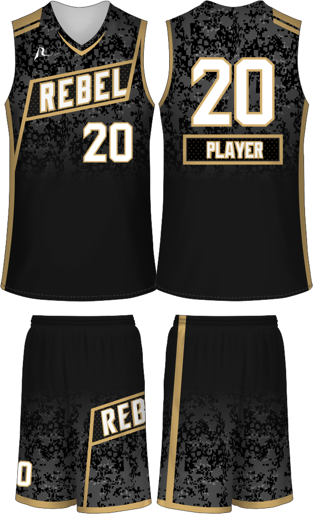 Black Gold Rebel Basketball Uniform PNG