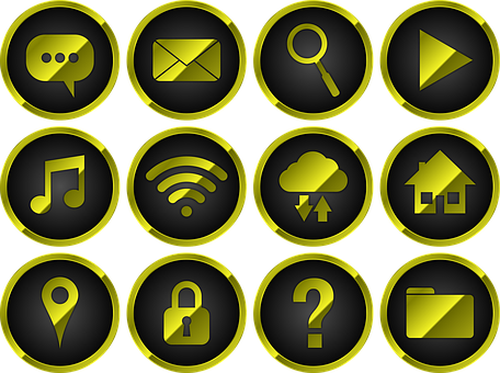 Black Gold Web Icons Set PNG