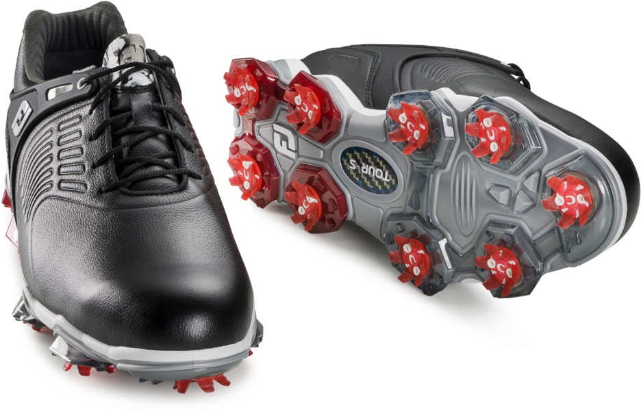 Black Golf Shoeswith Red Spikes PNG