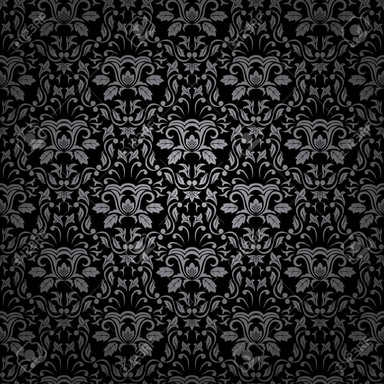 Black Gothic Floral Pattern Wallpaper