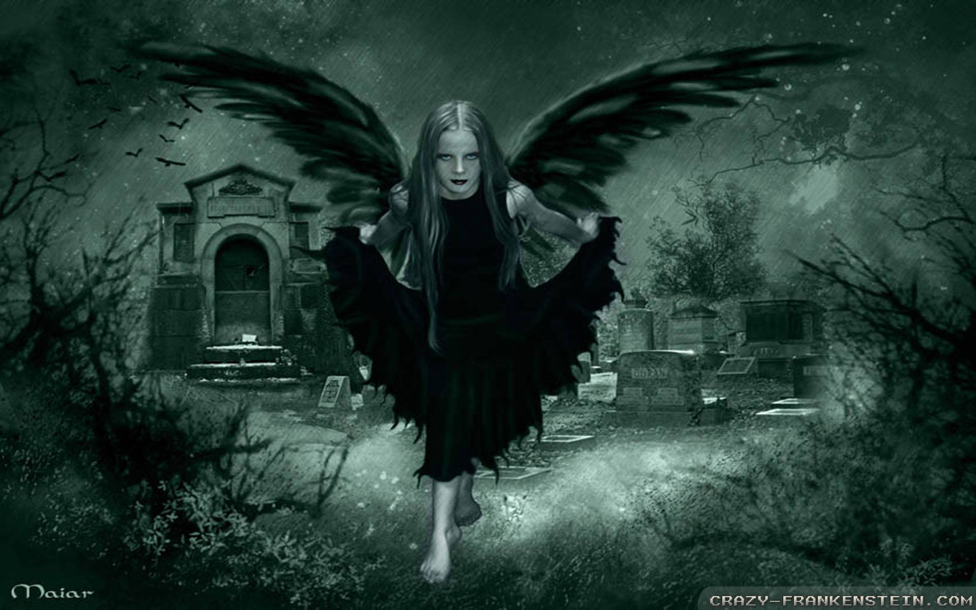 Image  A spooky gothic girl wanders a graveyard at night. Wallpaper