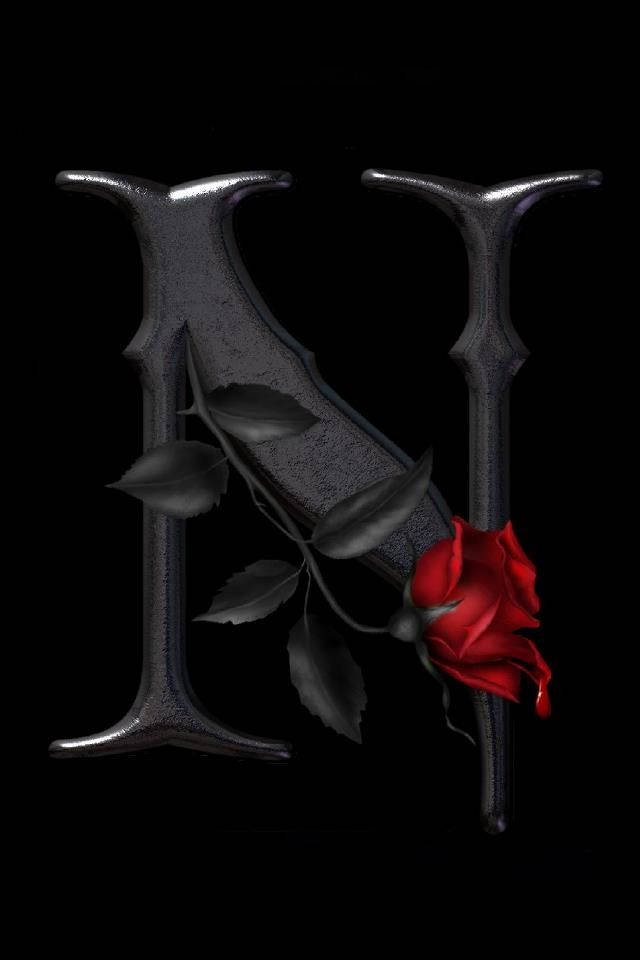 Black Gothic Letter N With Rose Wallpaper