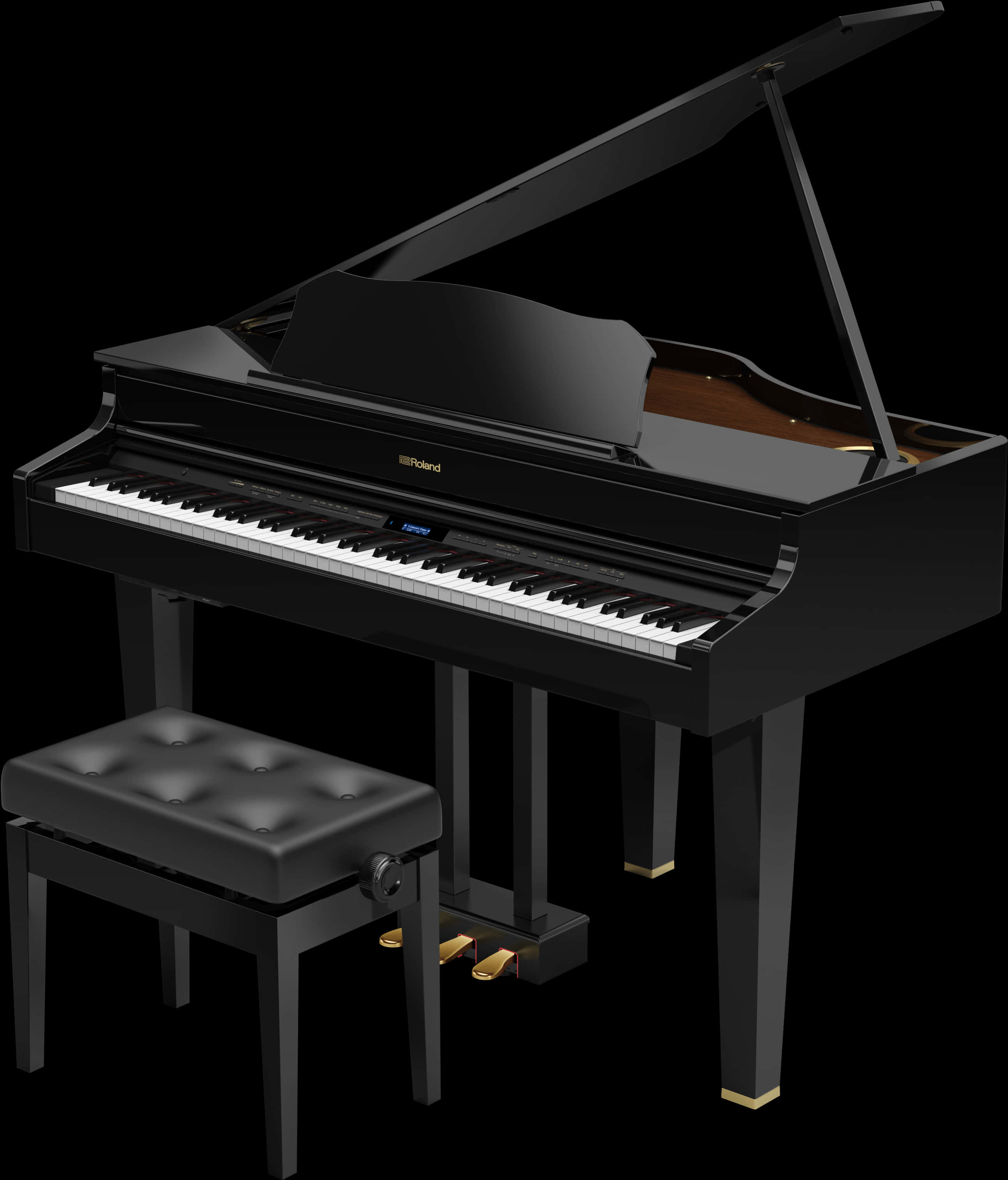 Black Grand Pianoand Bench PNG
