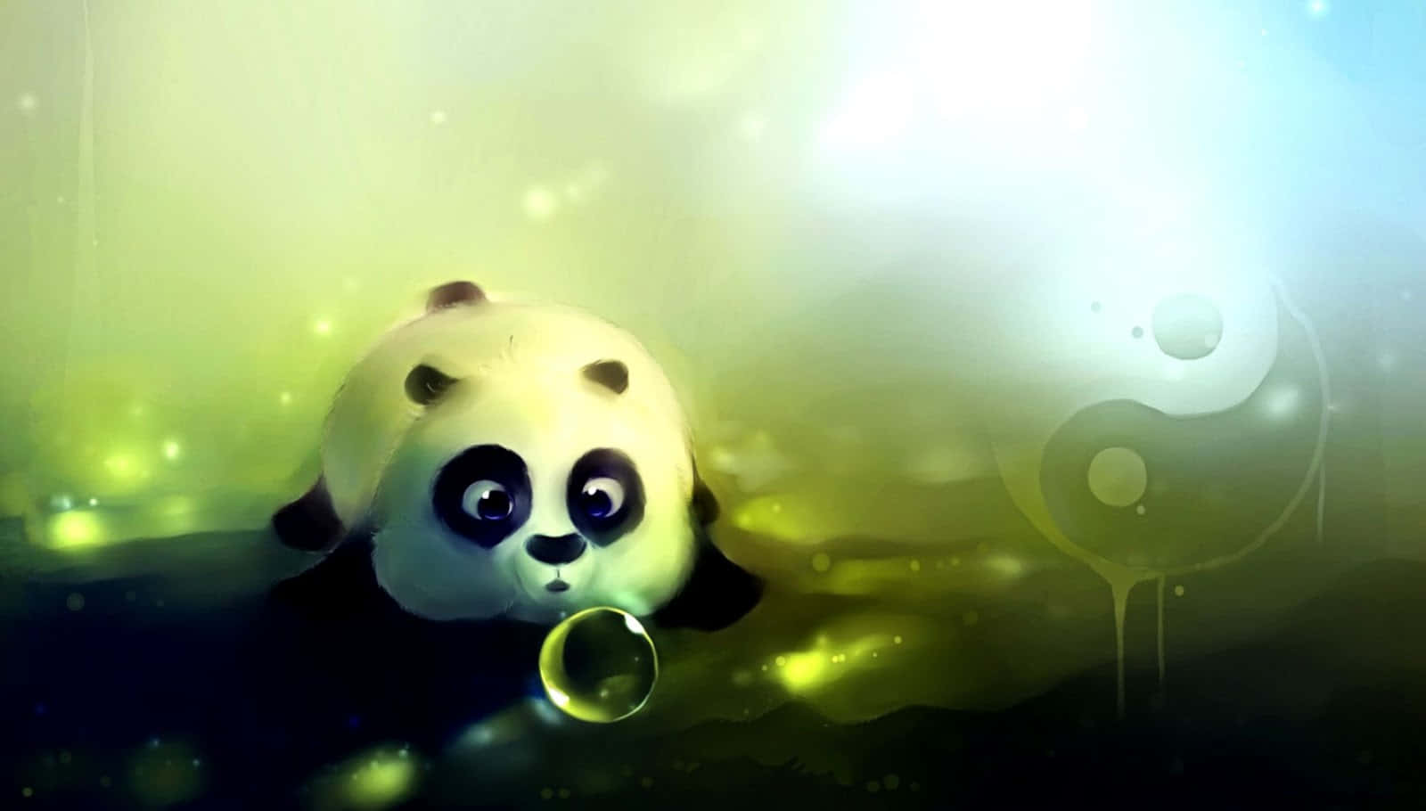 Black Green Cute Cartoon Panda Wallpaper
