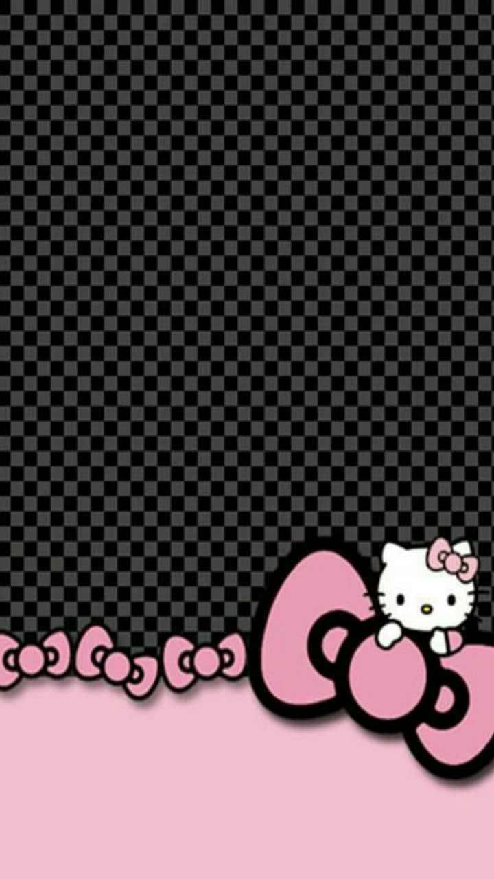 Black Grid Cute Pink Hello Kitty Wallpaper