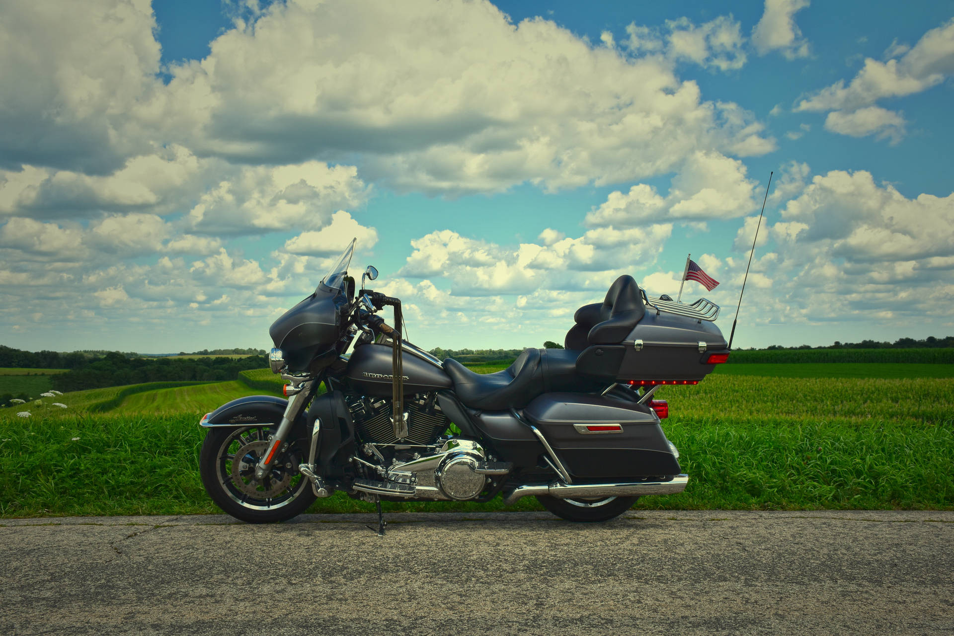 Black Harley Davidson With Clouds