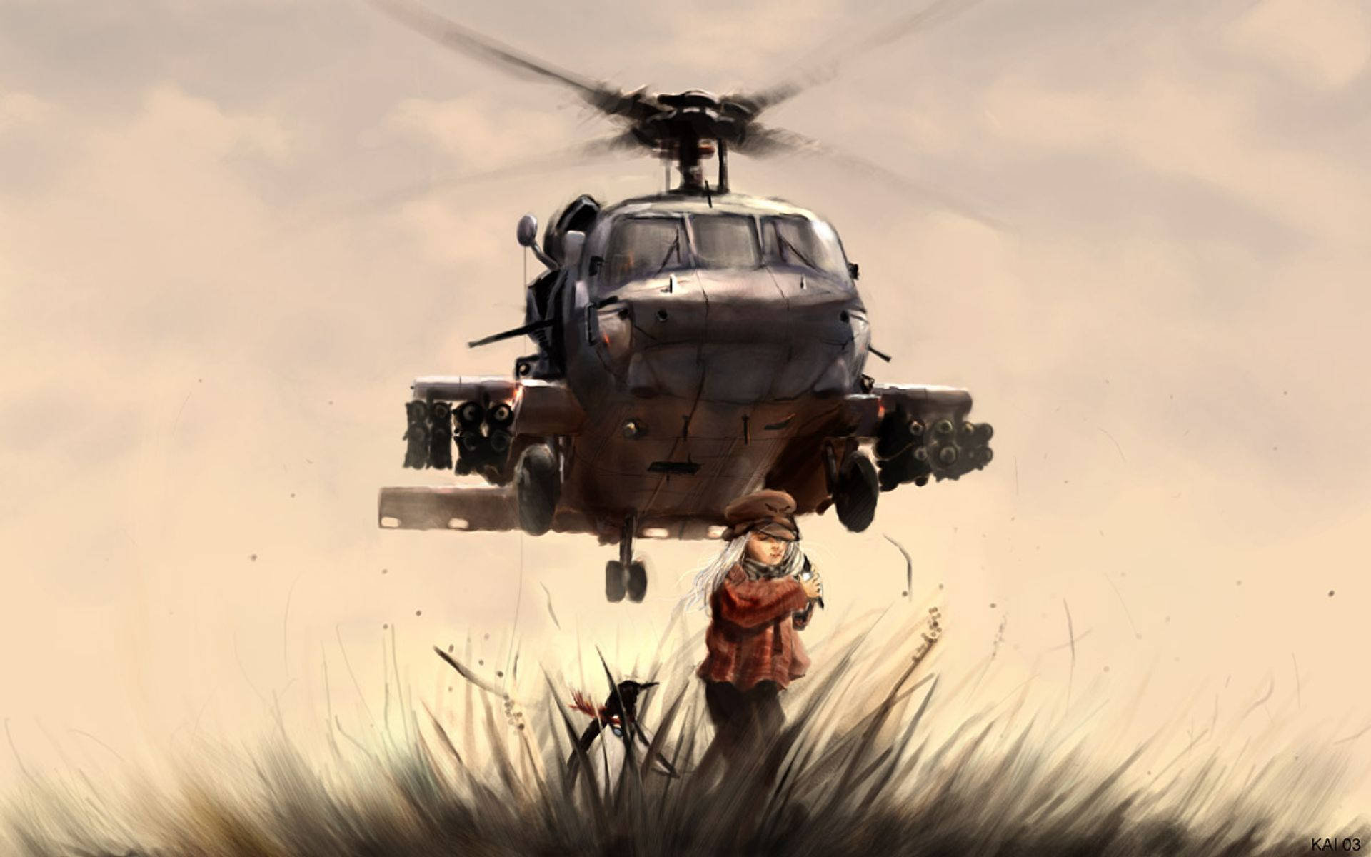 A Man Is Standing Next To A Helicopter Wallpaper