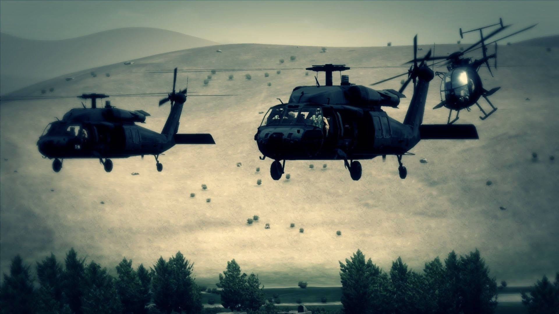 Imponentehelicóptero Black Hawk Surcando Los Cielos Fondo de pantalla