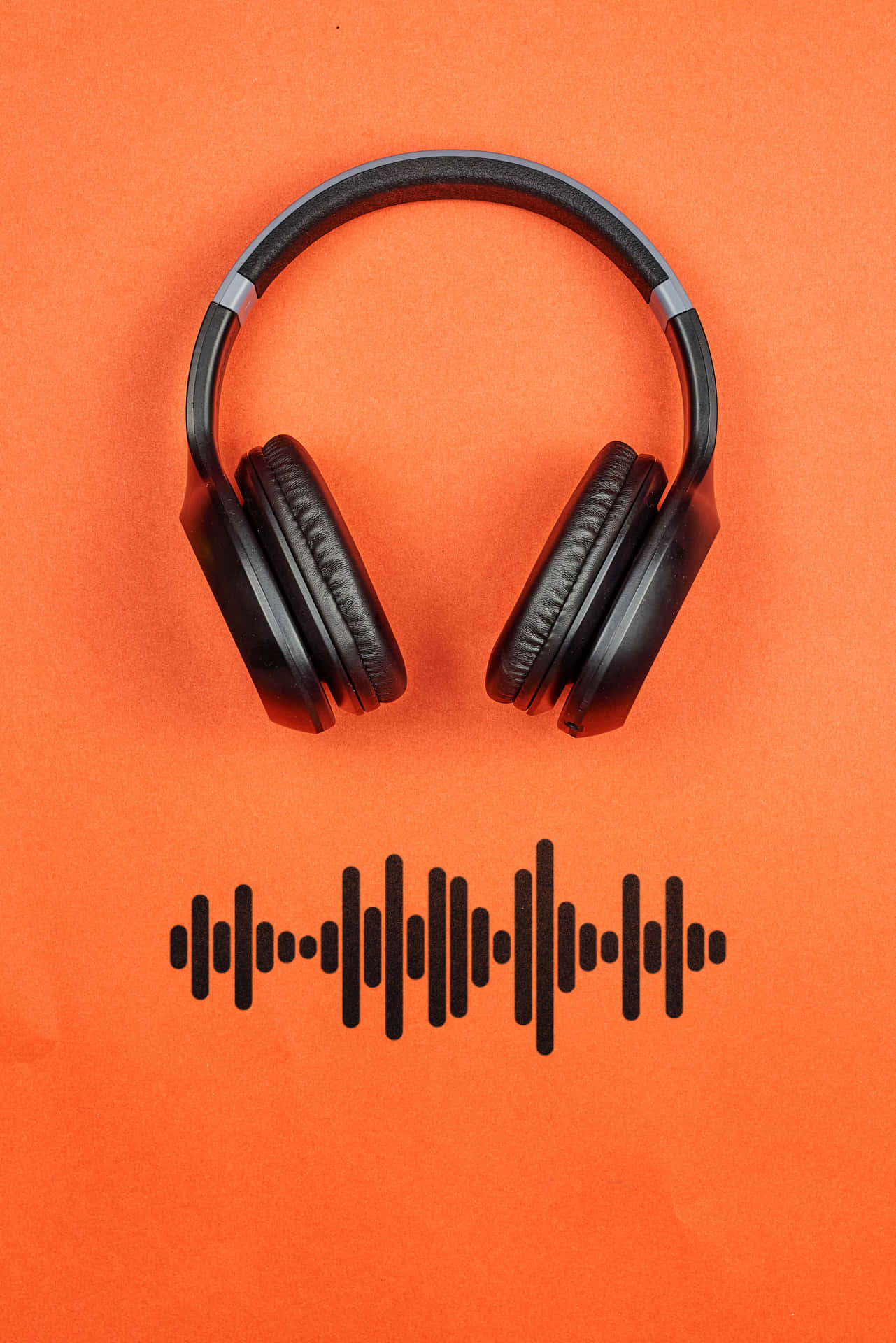 Black Headphones Orange Background Sound Waves Wallpaper