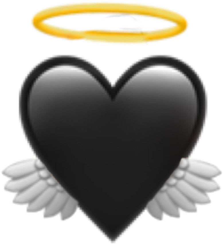 Black Heart Angel Halo Wings Emoji.png PNG