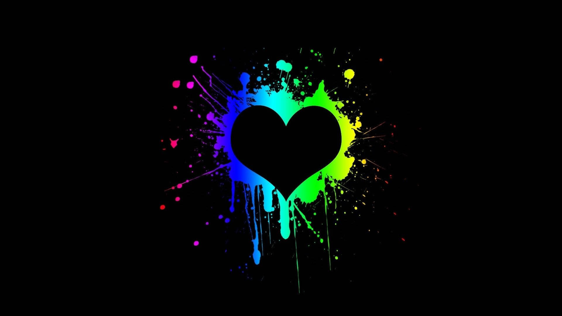 Mysterious Black Heart Imprinted with Paint Splashes Wallpaper