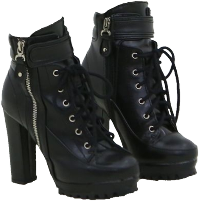 Black Heeled Lace Up Ankle Boots PNG
