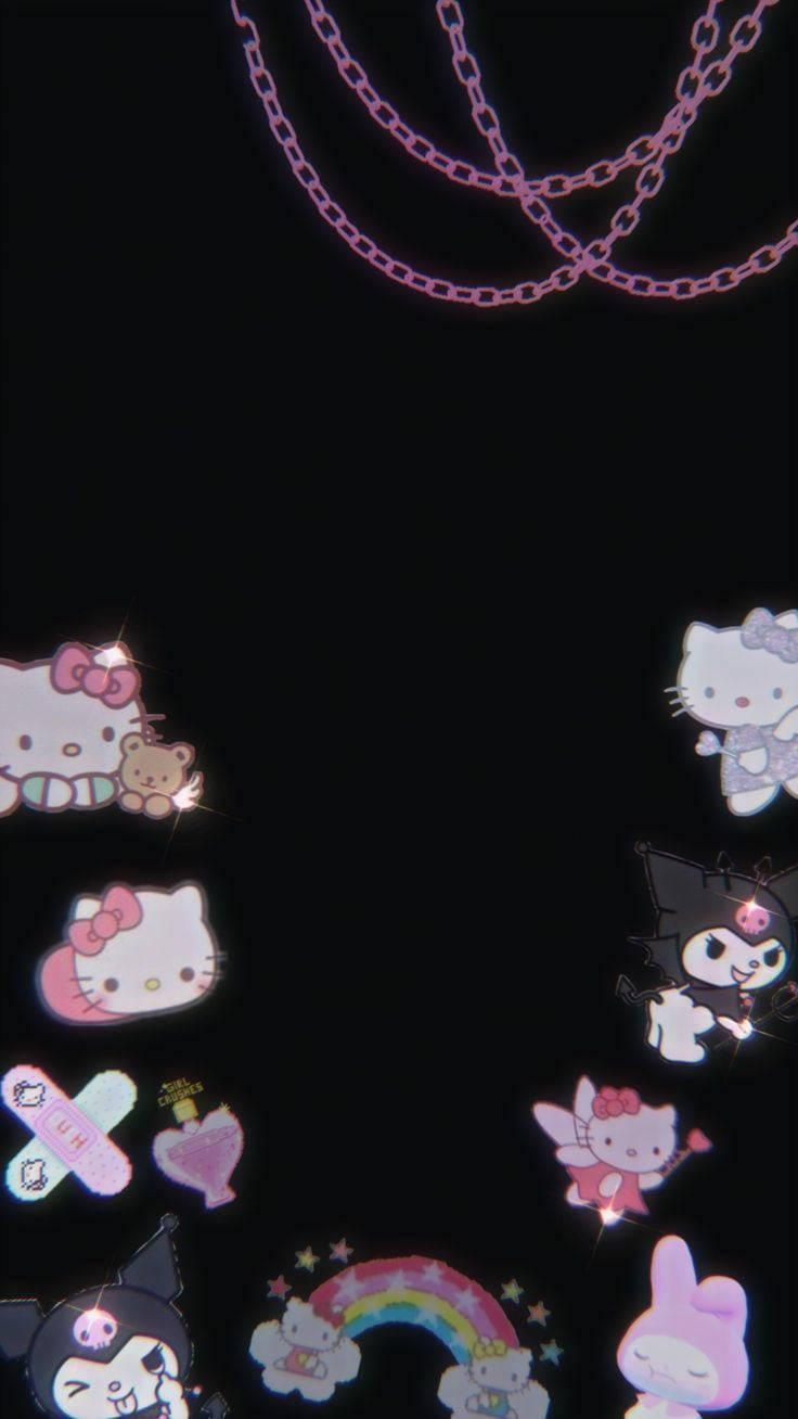 Black Hello Kitty And Sanrio Characters Wallpaper