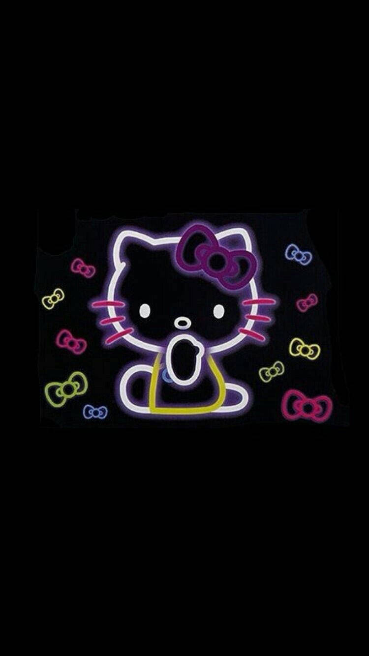 Black Hello Kitty Neon With Ribbons Wallpaper