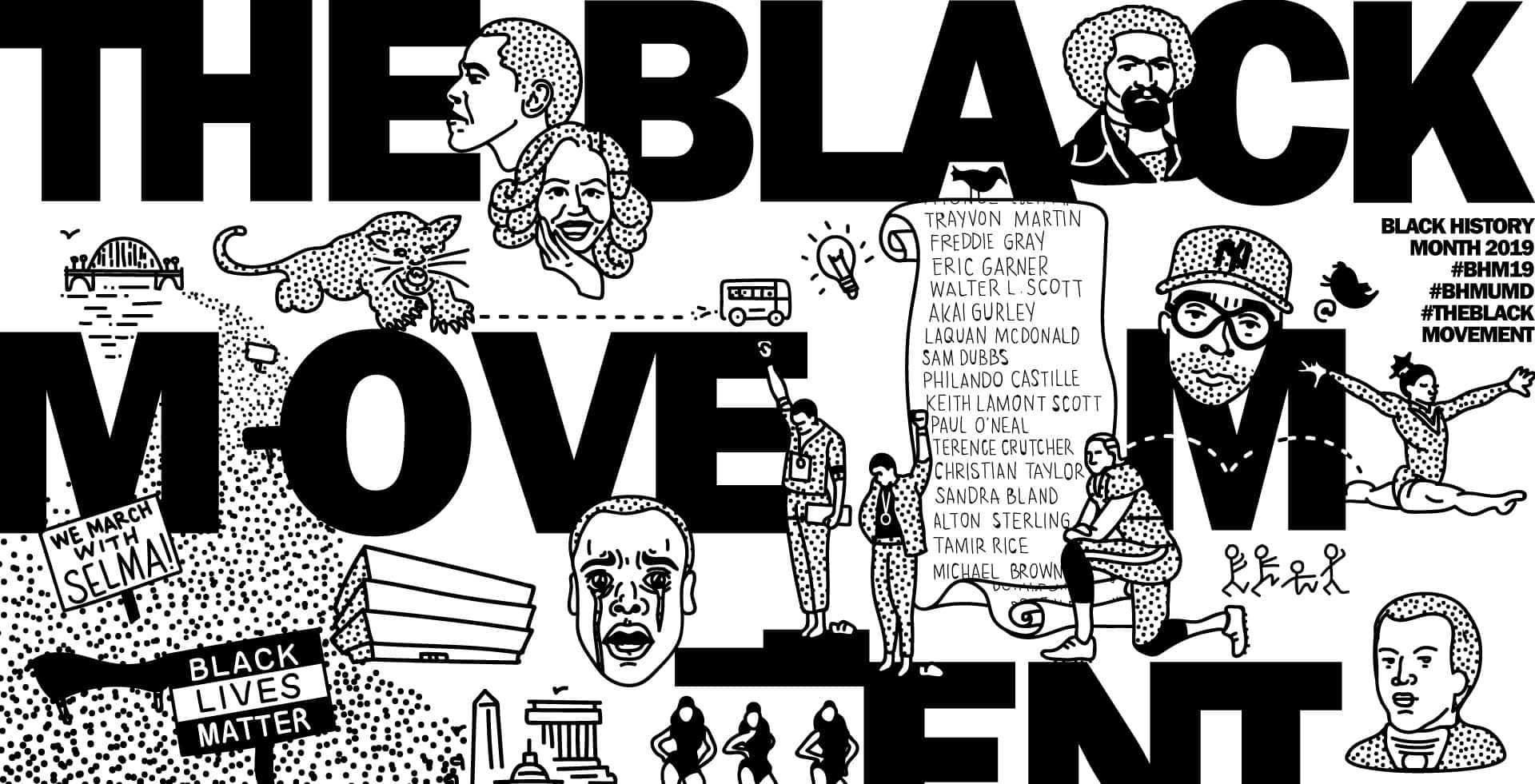 Teckningoch Pointillism Konst Black History Month Bakgrund.