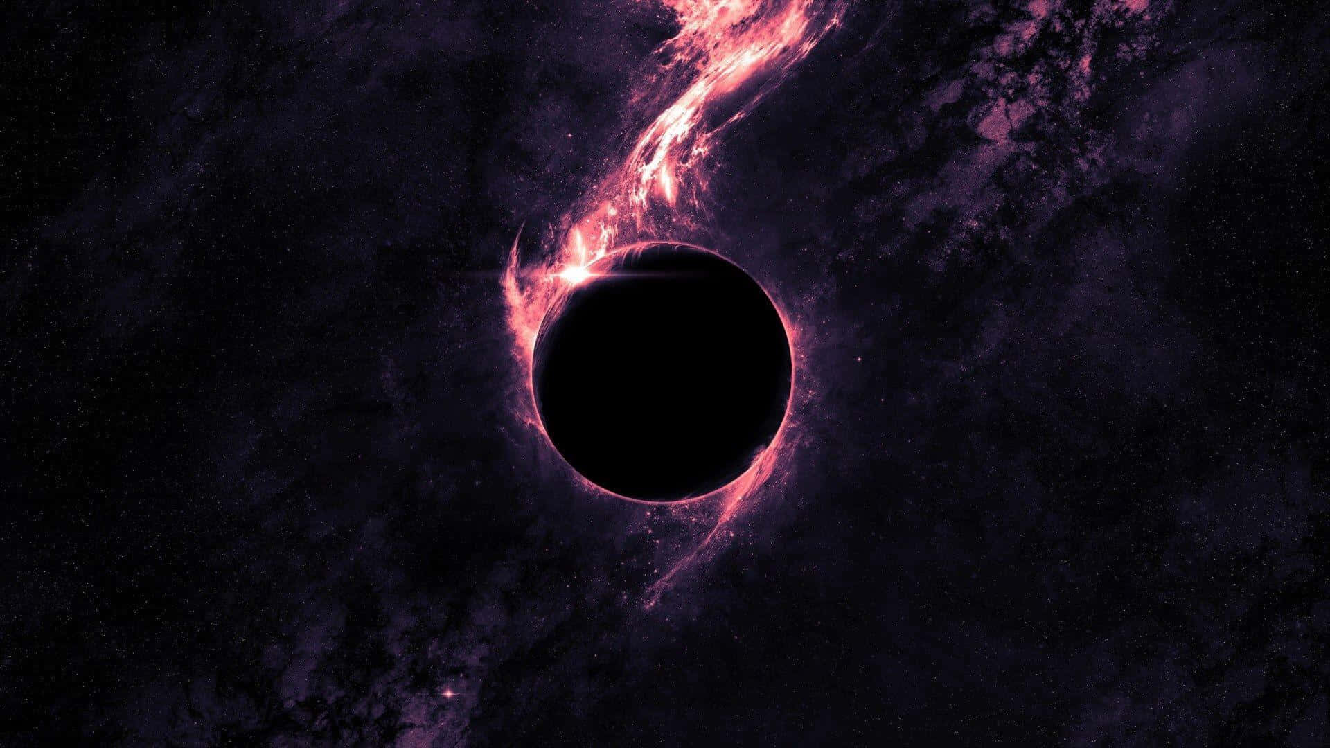 A mesmerizing black hole sun slowly enveloping a distant nebula Wallpaper
