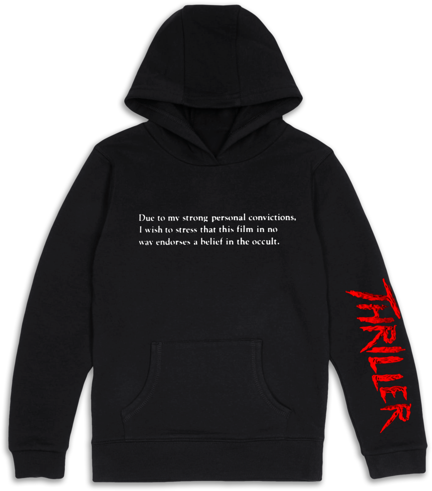 Black Hoodie With Occult Disclaimer Red Graphic PNG