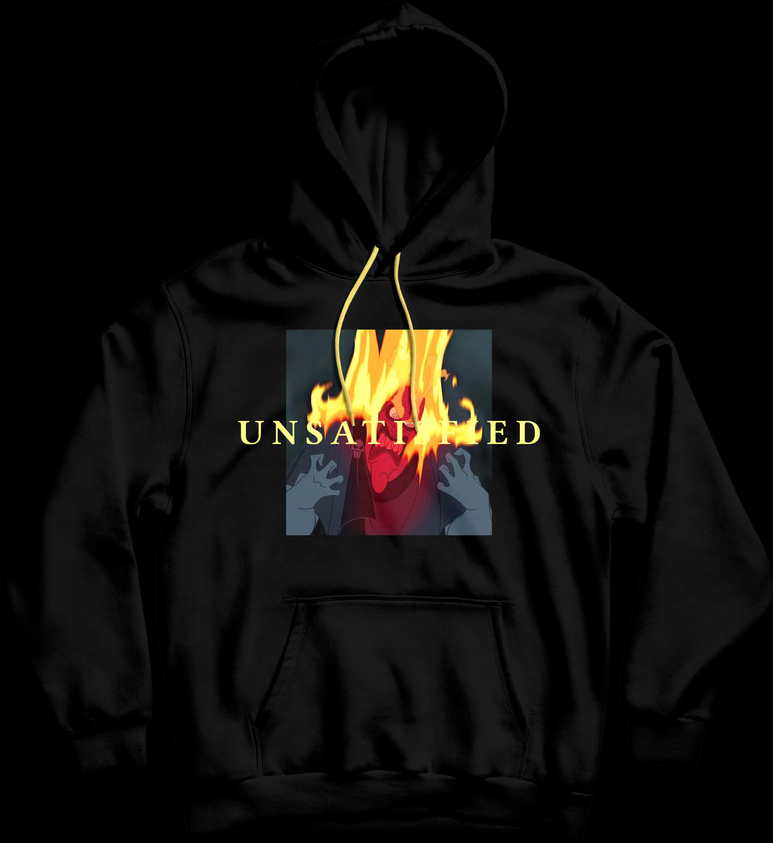 Black Hoodiewith Unsatiated Fire Graphic PNG